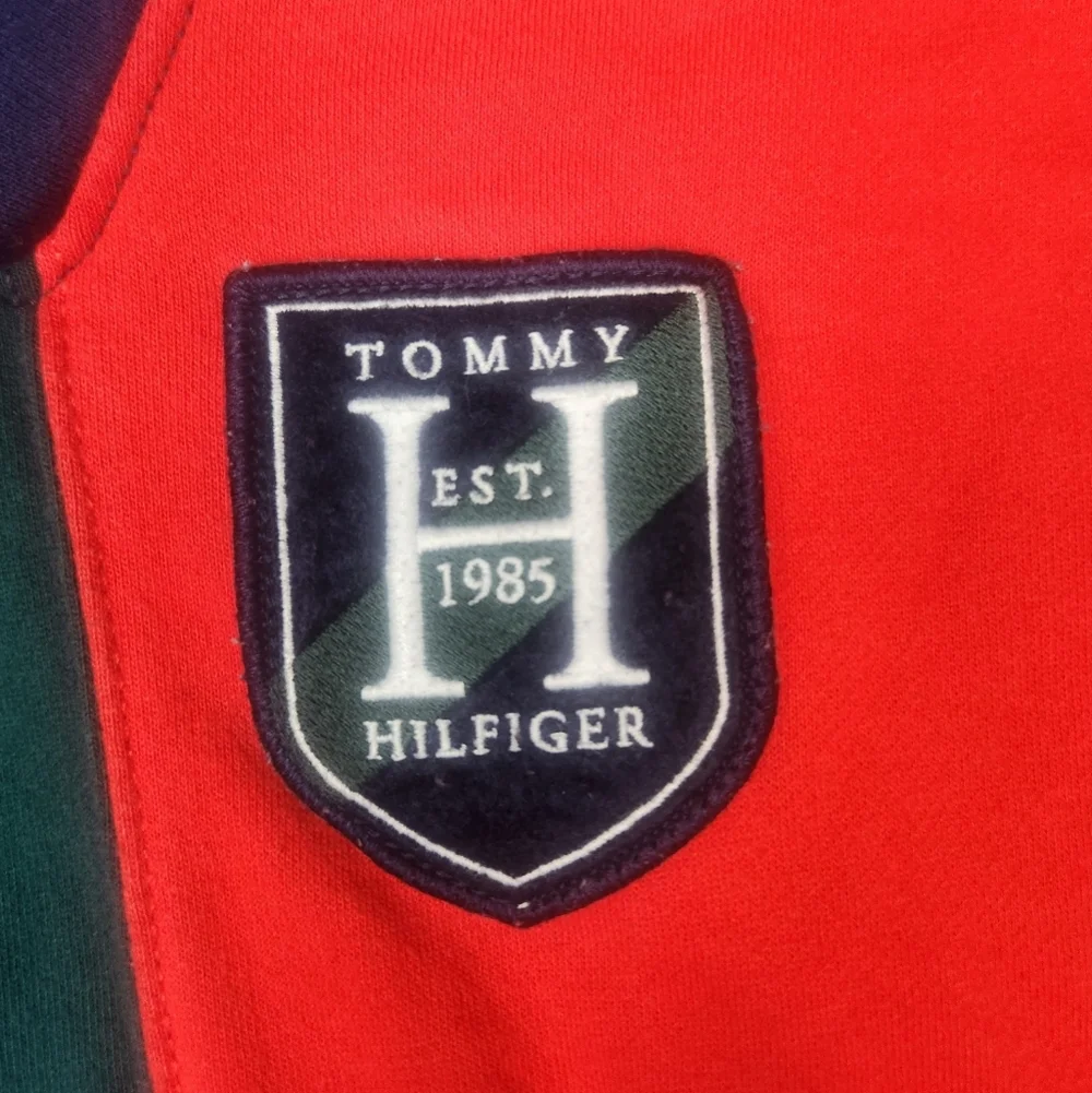 Tommy Hilfiger Vintage Inspired Patchwork Mockneck Sweater Size Kids XL Navy Red